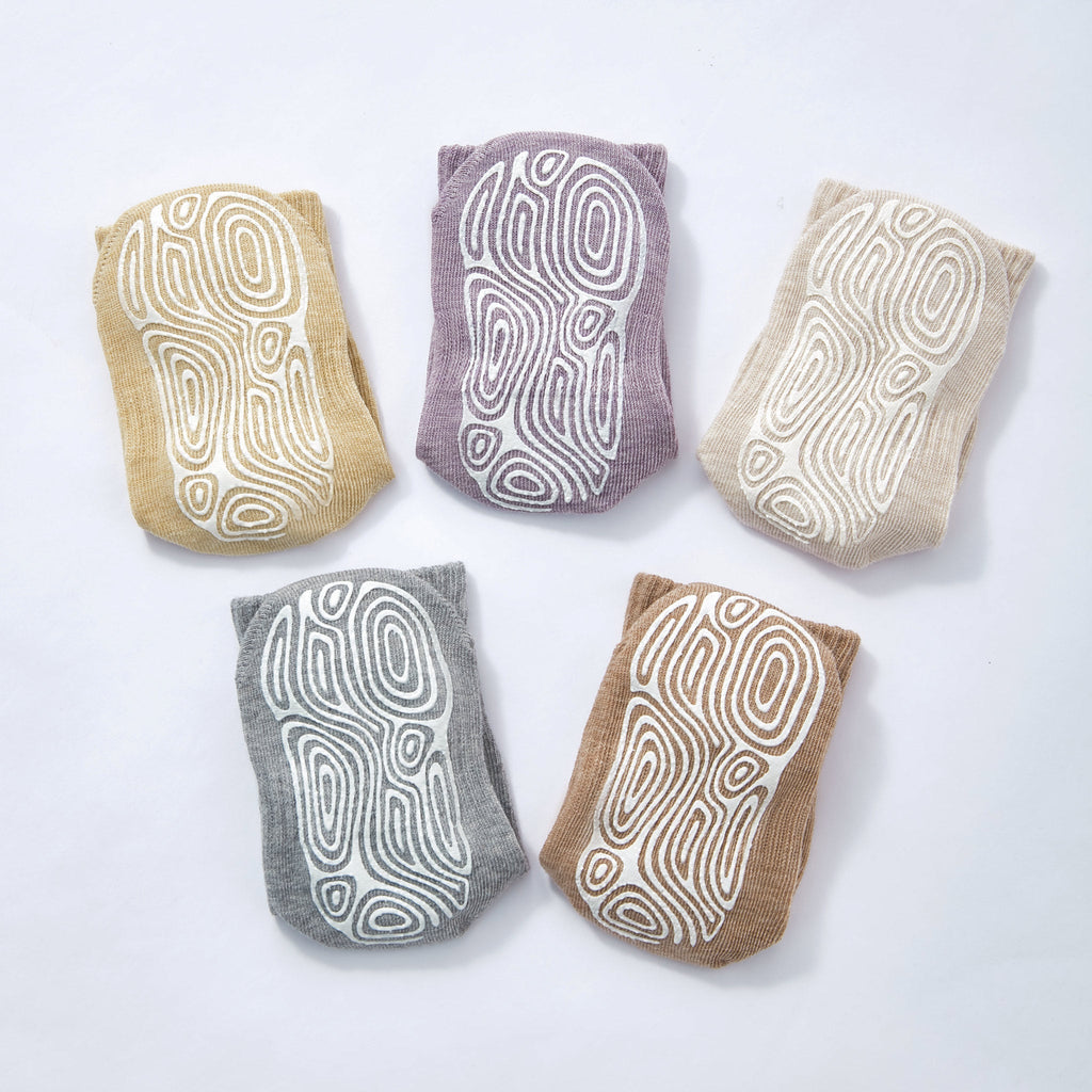 New- Organic Cotton Socks- Beige & Brown- 4 Pairs of Stay-On Baby & Toddler Non-Slip Socks