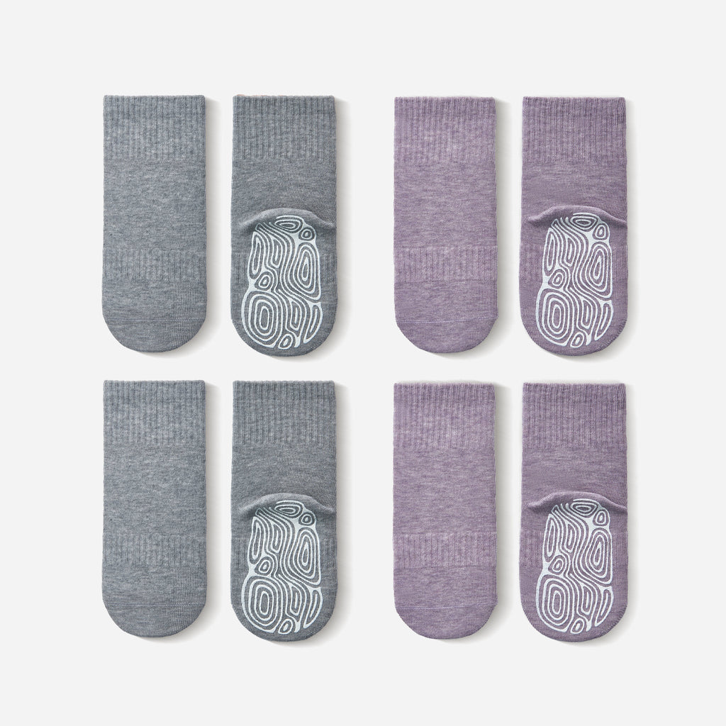 New- Organic Cotton Socks- Lavender & Grey- 4 Pairs of Stay-On Baby & Toddler Non-Slip Socks