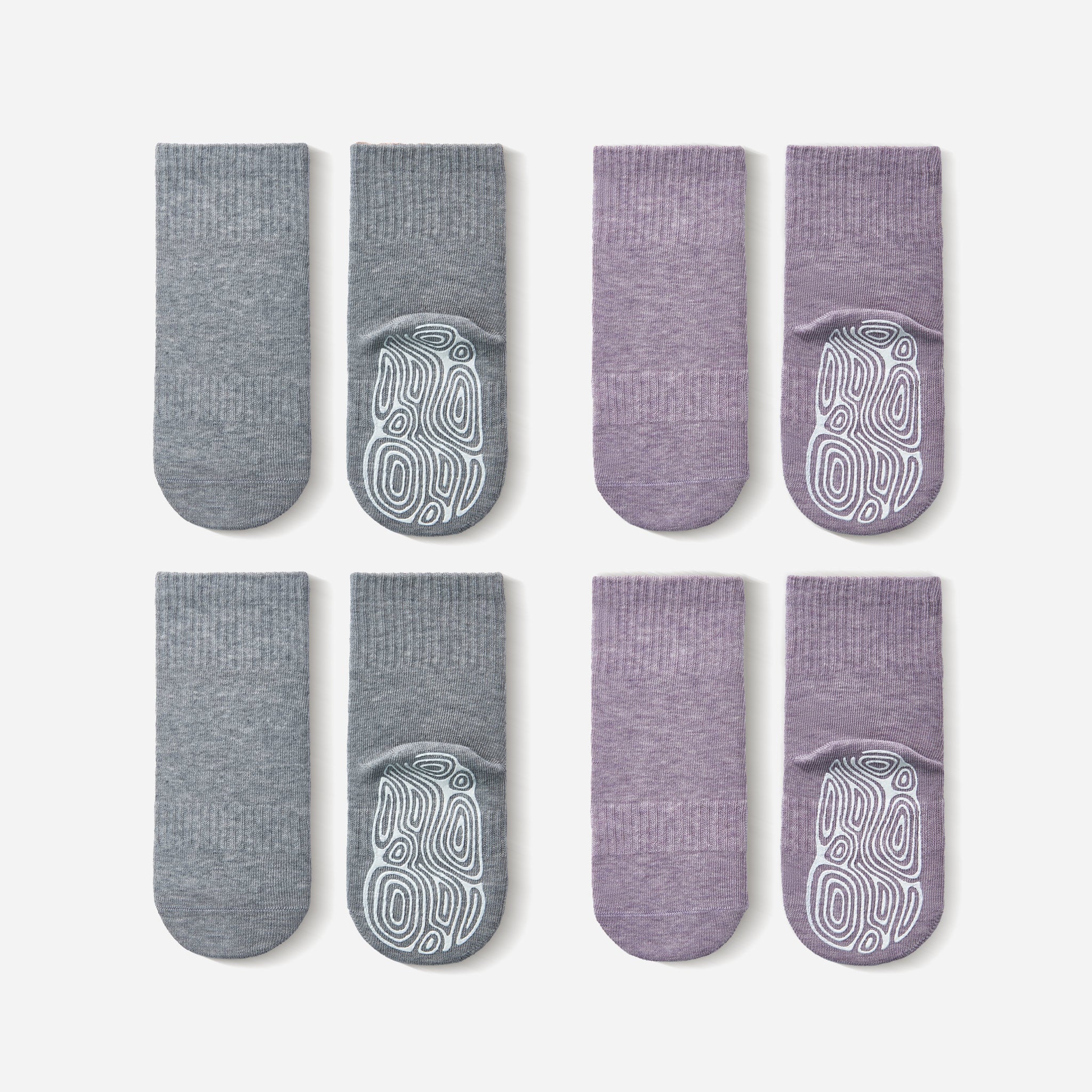 New- Organic Cotton Socks- Lavender & Grey- 4 Pairs of Stay-On Baby & Toddler Non-Slip Socks