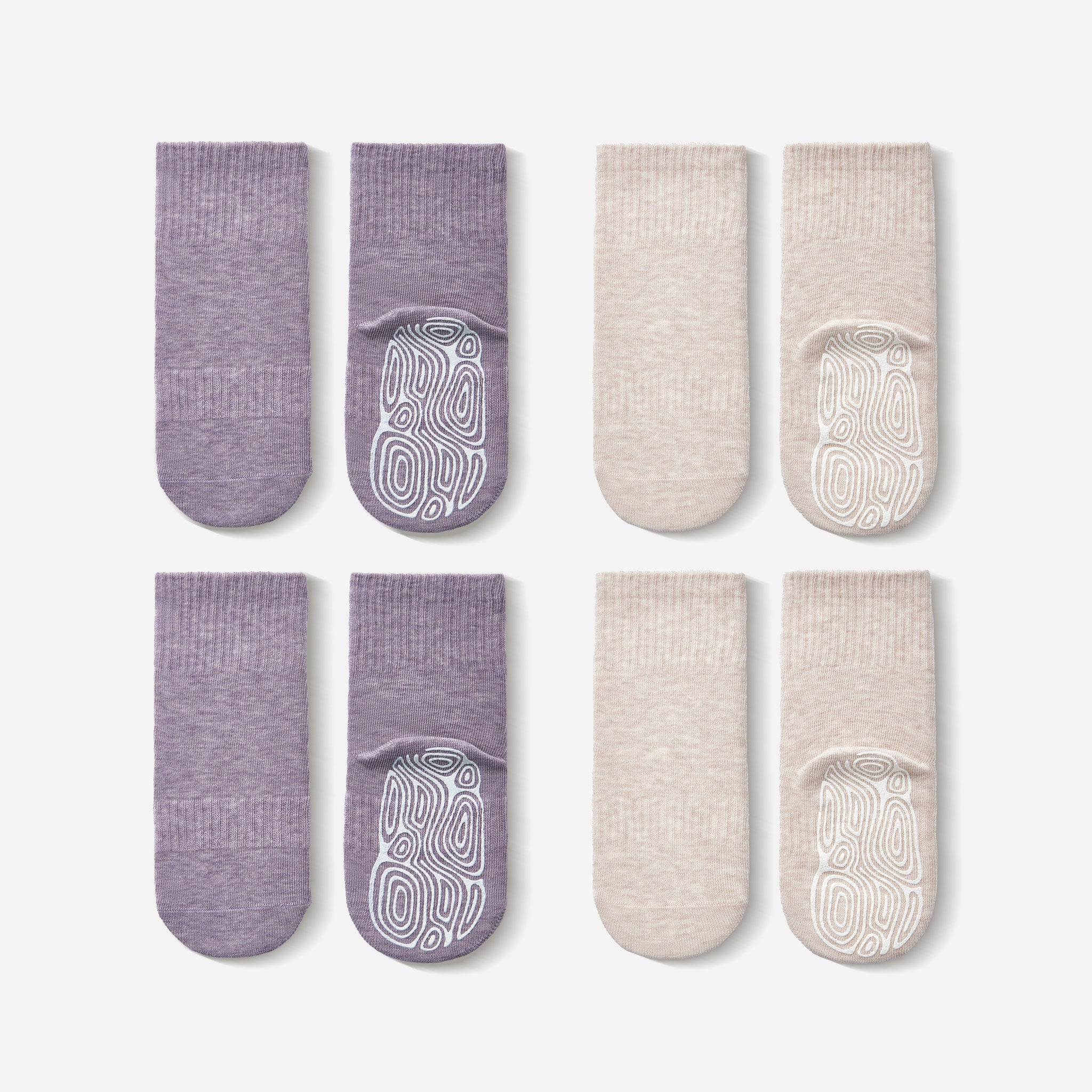 New- Organic Cotton Socks- Lavender & Beige- 4 Pairs of Stay-On Baby & Toddler Non-Slip Socks