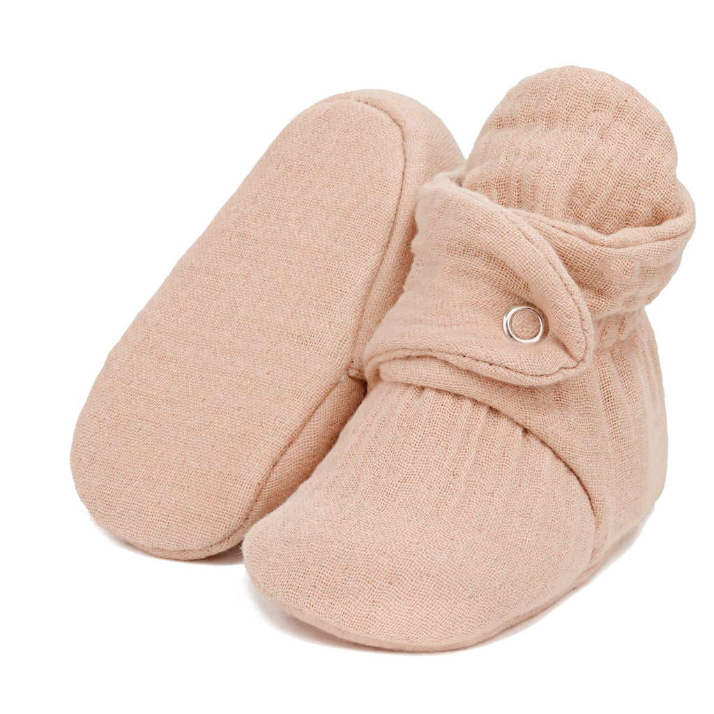 Muslin Stay On Baby Booties Beige