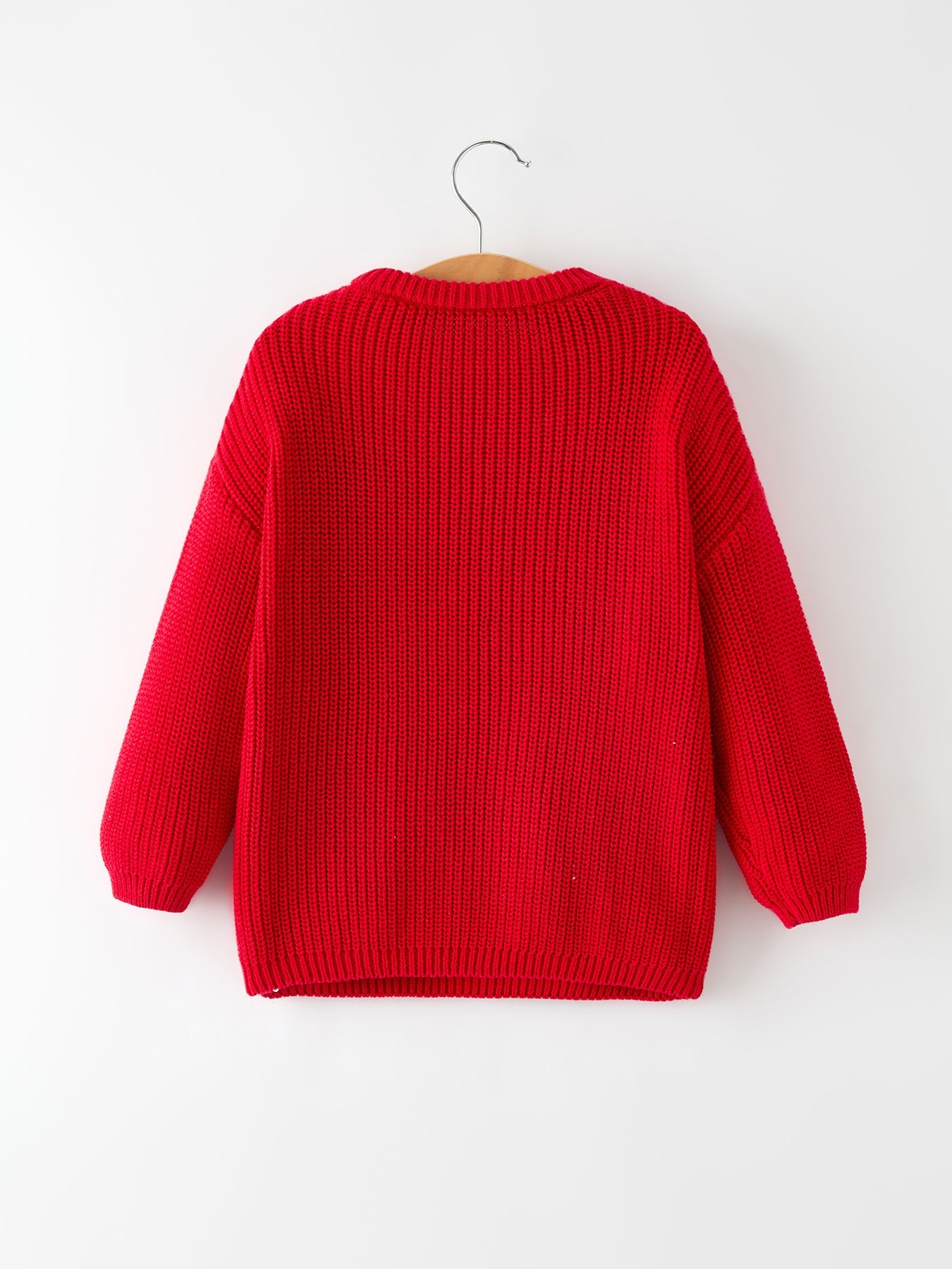 Valentine’s Day Girls Red Knit Sweater – "Love" Heart Embroidery Long Sleeve Pullover