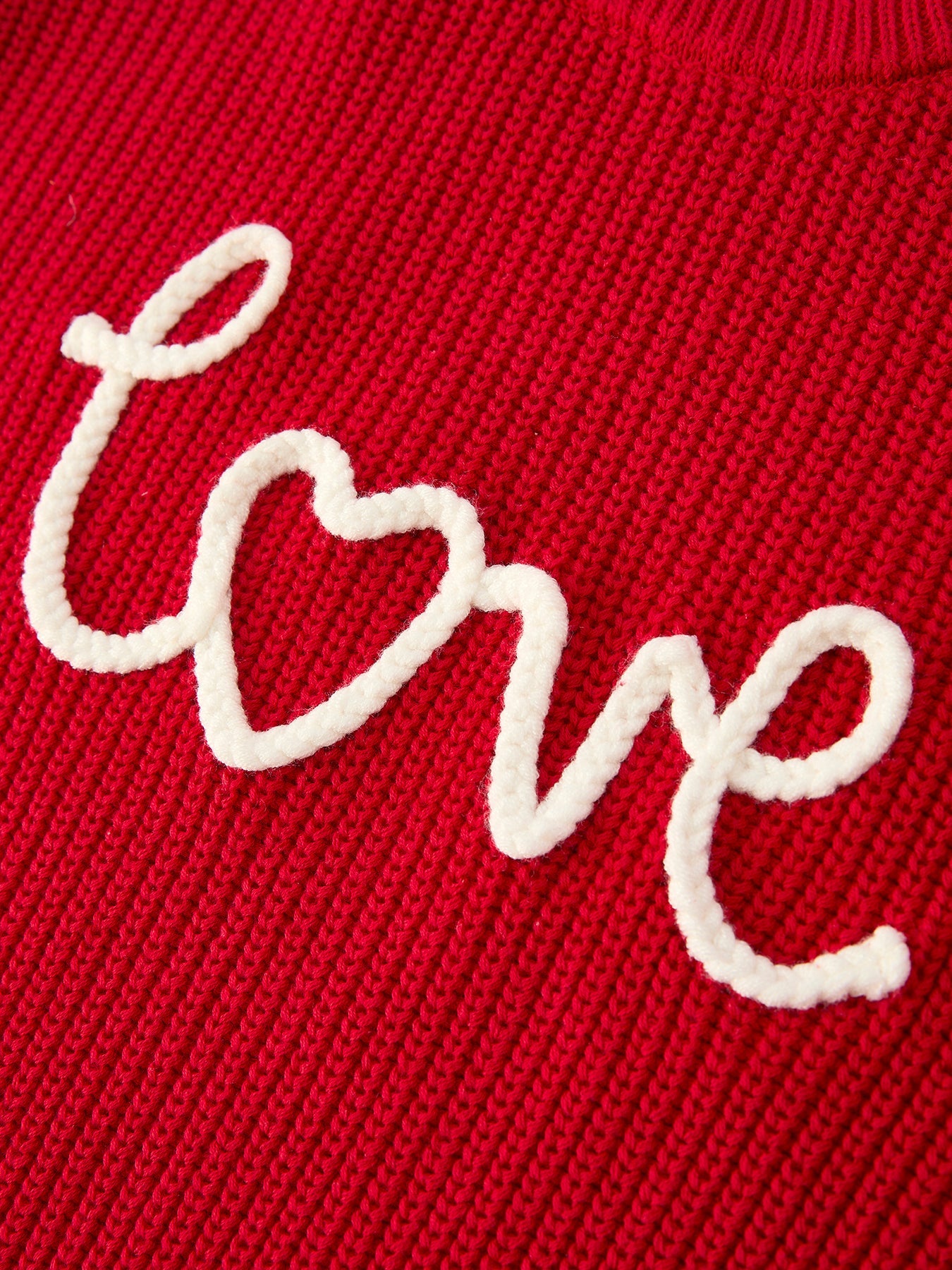 Valentine’s Day Girls Red Knit Sweater – "Love" Heart Embroidery Long Sleeve Pullover