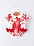 Valentine's Red Stripe Heart Bubble Romper for Baby Girls