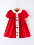Red Ruffle Heart Embroidered Girls Dress - Valentine Style