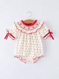 Valentine's Day Polka Dot Baby Girls Romper with Smocking Embroidery