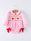 PREORDER Girls' Valentine's Day Heart-embroidered Plaid Baby Romper