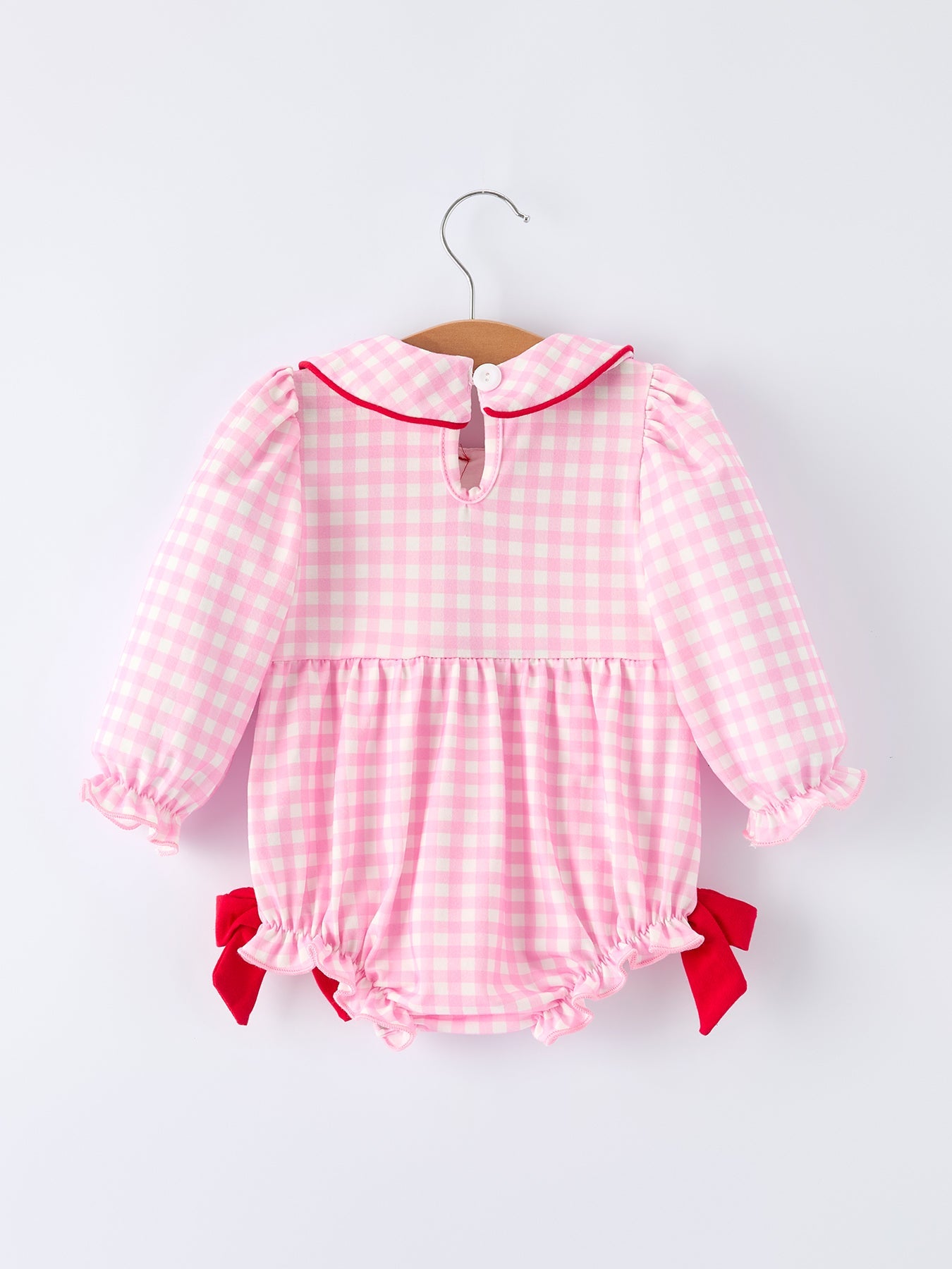 PREORDER Girls' Valentine's Day Heart-embroidered Plaid Baby Romper
