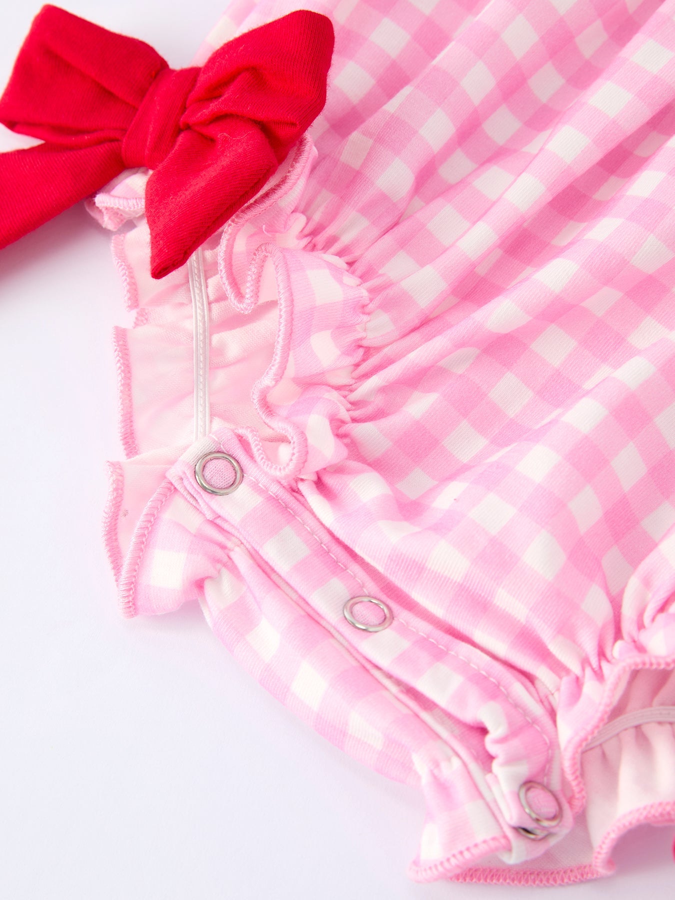 PREORDER Girls' Valentine's Day Heart-embroidered Plaid Baby Romper