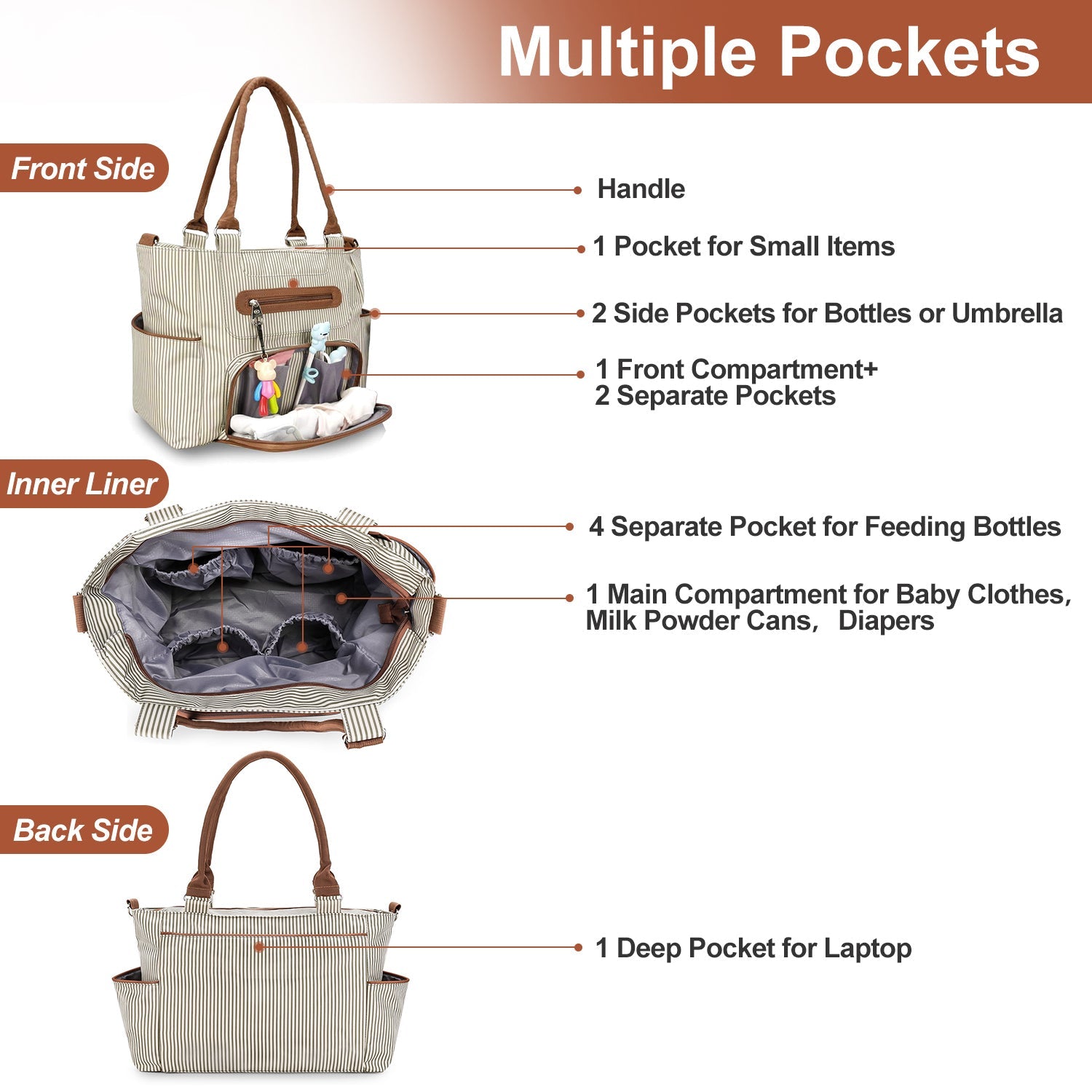 GBruno 8Pcs Baby Nappy Diaper Bags Set