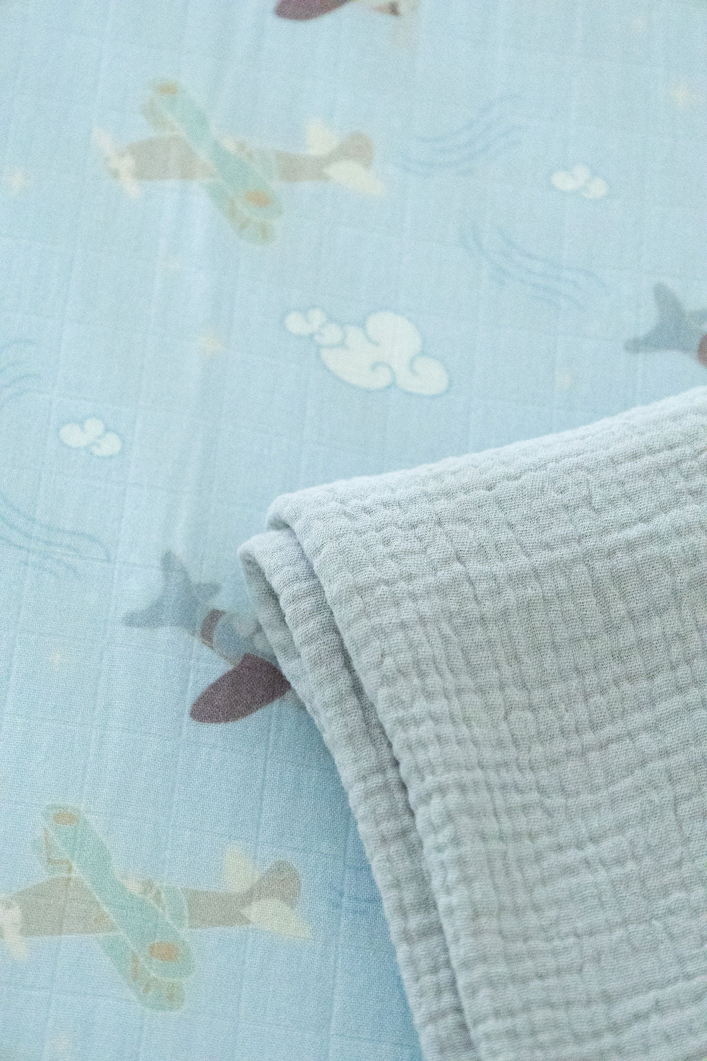 Organic Bamboo Cotton Muslin Crib Sheet in Dreamy Planes