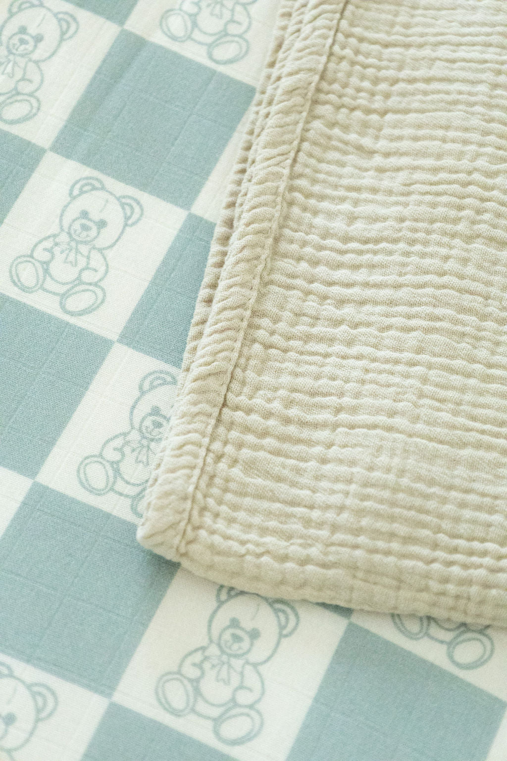 Organic Bamboo Cotton Muslin Crib Sheet in Checkered Bears