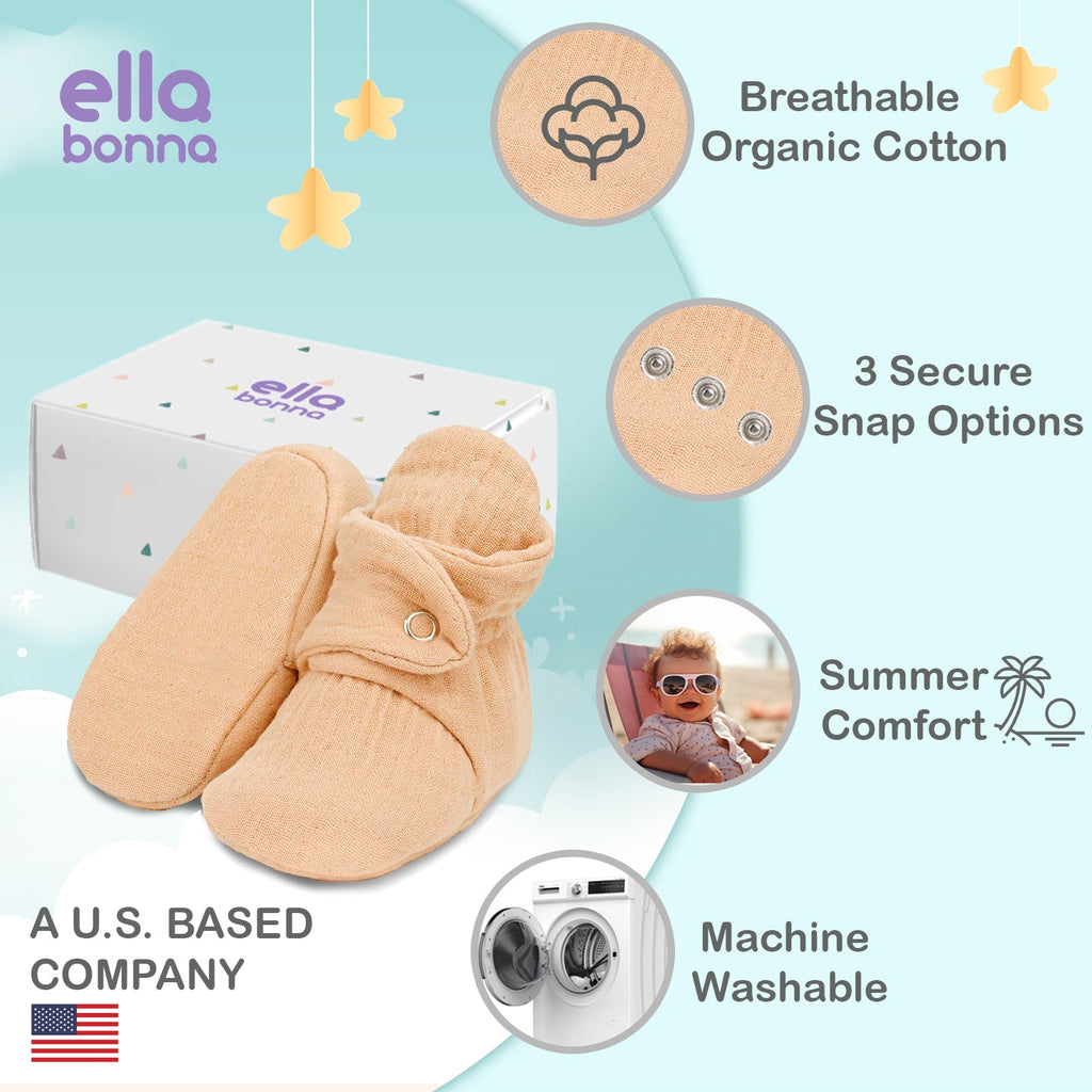 Muslin Stay On Baby Booties Beige