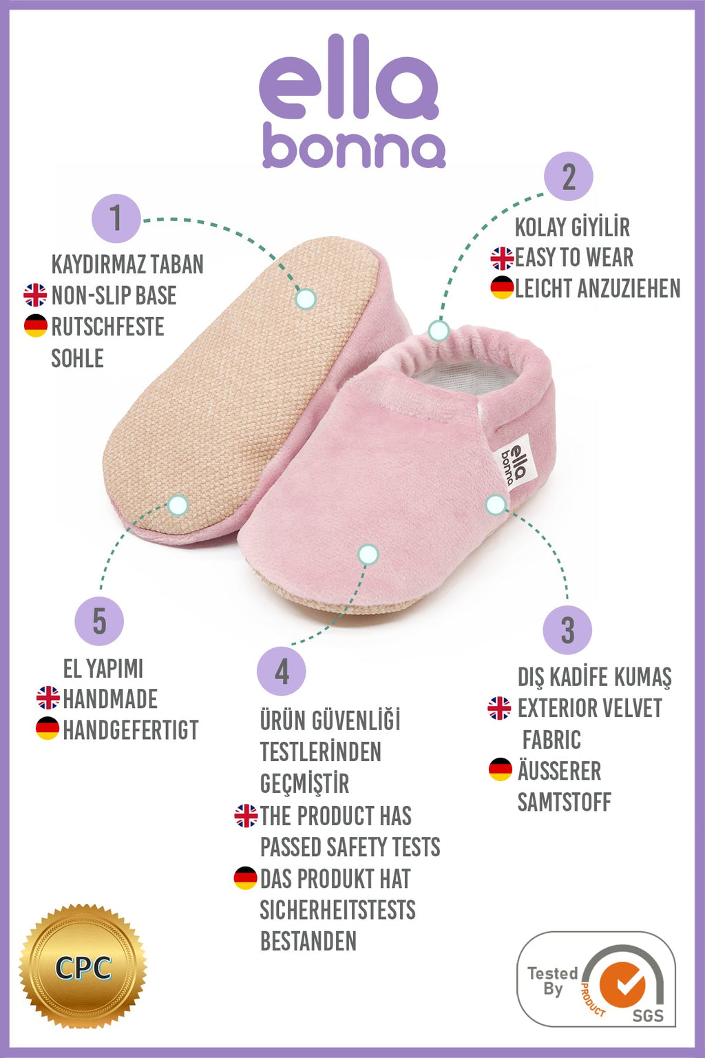 Organic Cotton Velvet Home Nursery Moccasin Shoes, Pink