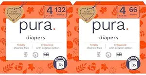 Pura Size 6 Eco-Friendly Diapers (29+ lbs) Hypoallergenic, Soft Organic Cotton, Sustainable, up to 12 Hours Leak Protection, Allergy UK, Recyclable Paper Packaging, 18 Count (Pack of 3) (54 Diapers)