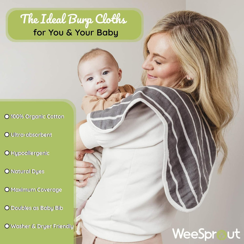 WeeSprout 100% Organic Cotton Burp Cloths — Ultra-Absorbent, Multi-Functional & Gentle on Baby’s Skin