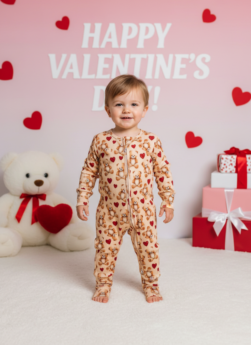 Ribbed bamboo teddy heart zippy