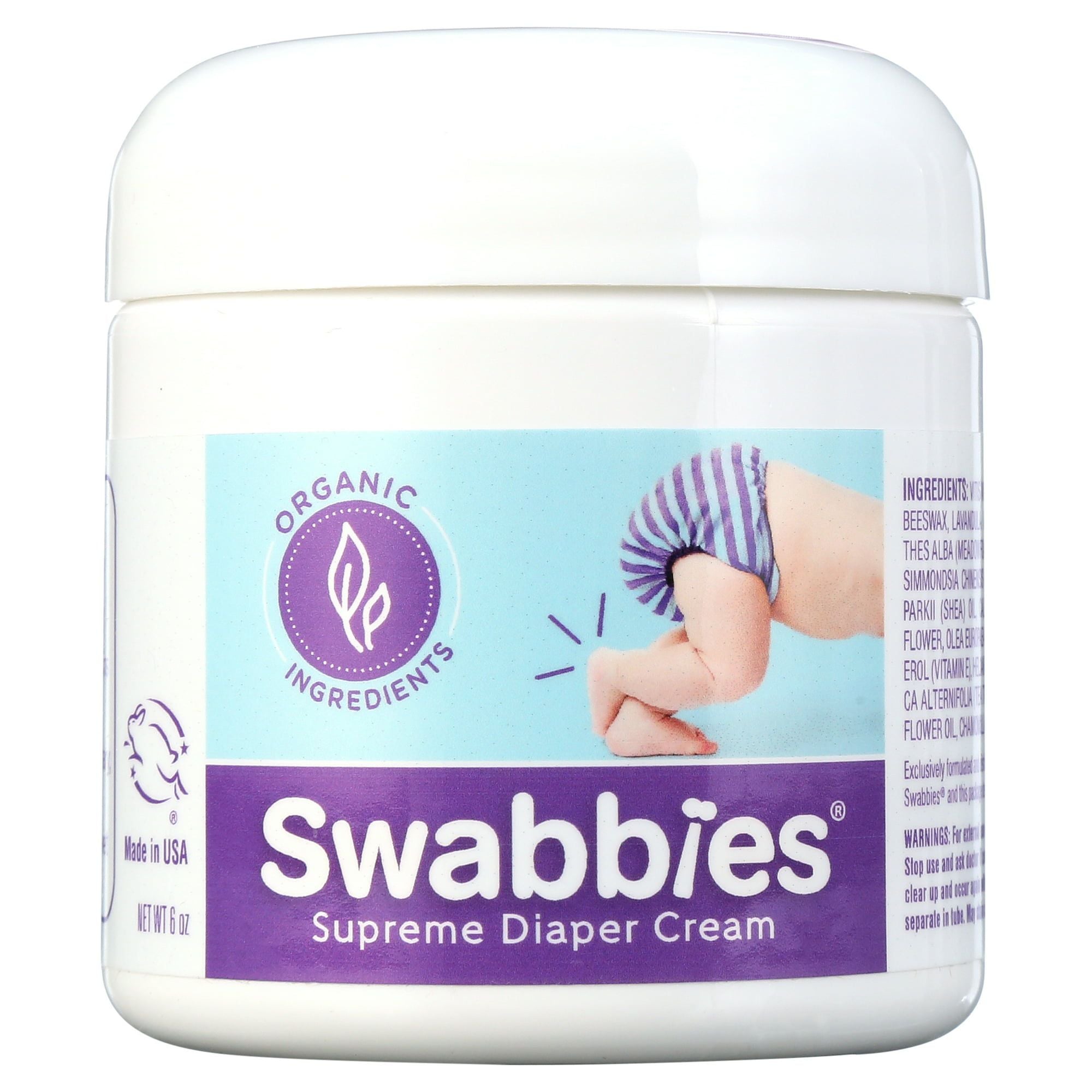 Swabbies Su preme Organic Natural Diaper Cream, 6 oz. Jar