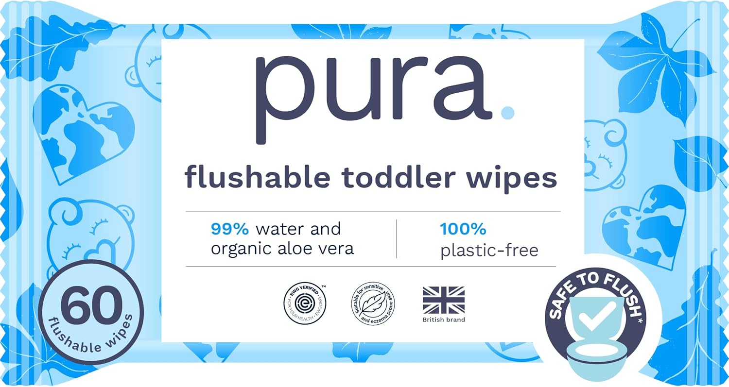 Pura Natural Sensitive Baby Wipes, 99% Water, Unscented & Hypoallergenic, Suitable for Sensitive & Eczema-prone Skin, Hypoallergenic, EWG Verified, 10 Pack of 60 Wet Wipes (600 Diaper Wipes) Bulk Buy