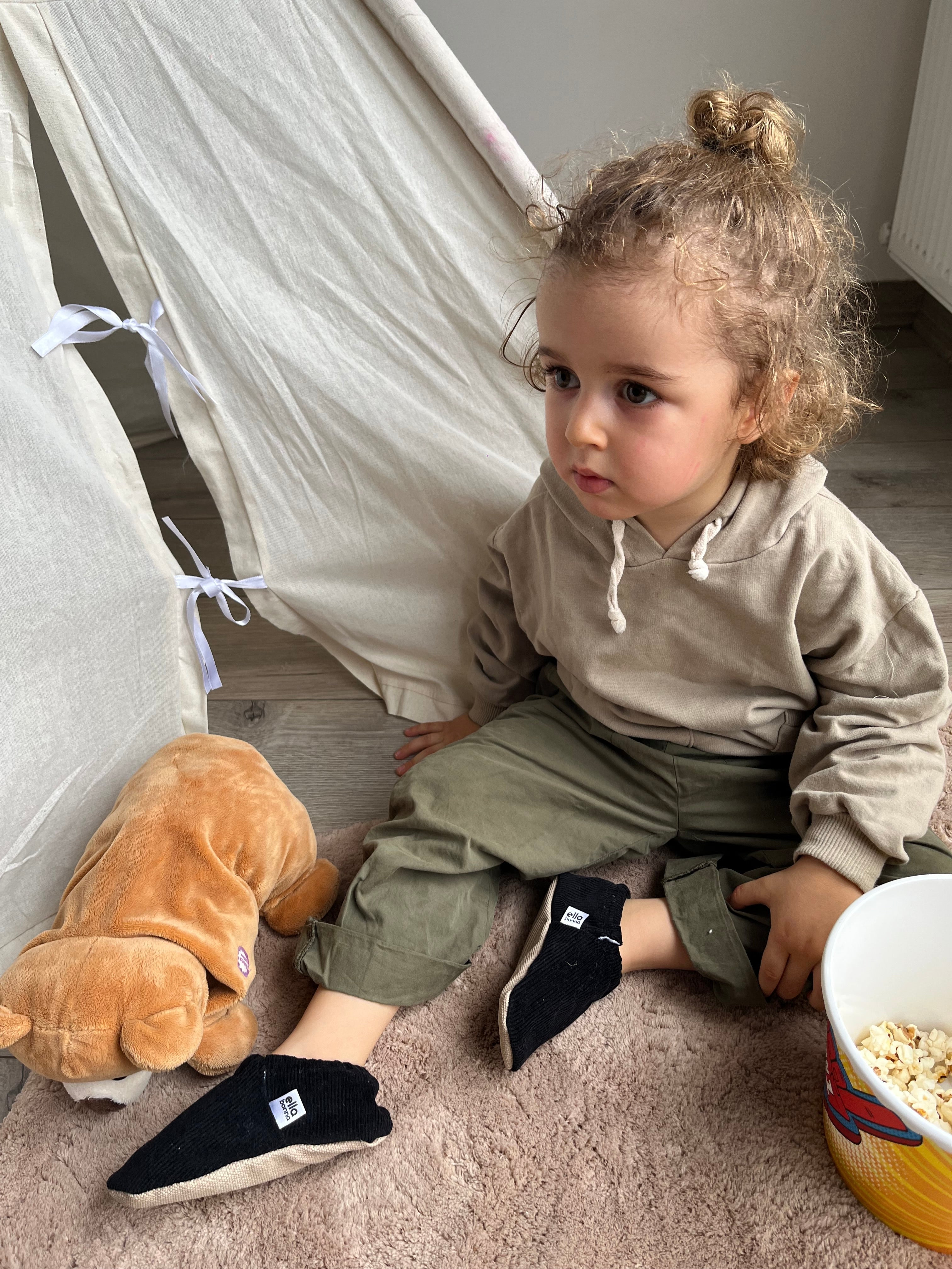 Organic Cotton Corduroy Home Nursery Moccasin Shoes , Black