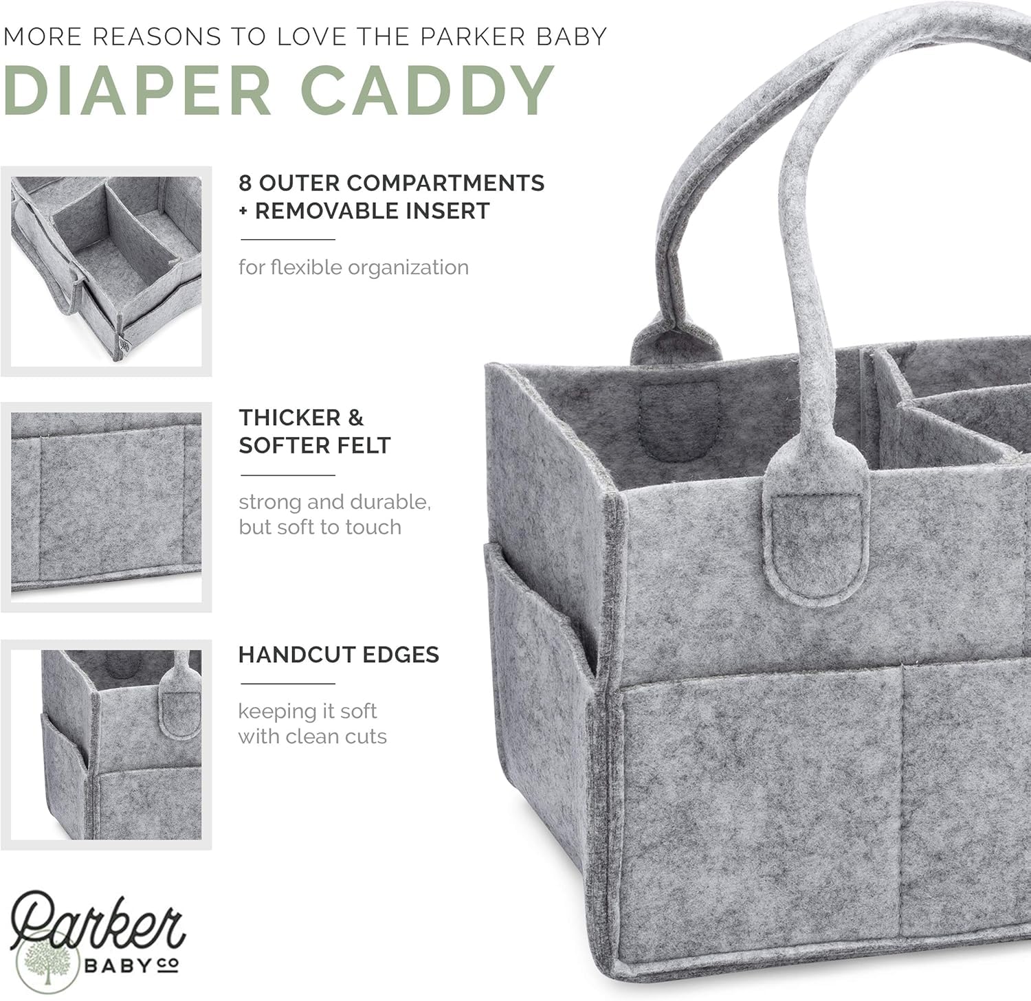 Parker Baby Diaper Caddy - Nursery Storage Bin and Car Organizer, Regular - Gray