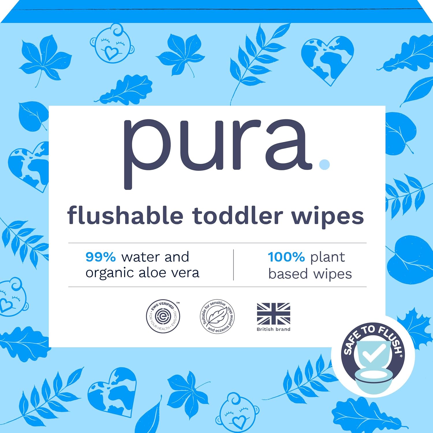 Pura Natural Sensitive Baby Wipes, 99% Water, Unscented & Hypoallergenic, Suitable for Sensitive & Eczema-prone Skin, Hypoallergenic, EWG Verified, 10 Pack of 60 Wet Wipes (600 Diaper Wipes) Bulk Buy