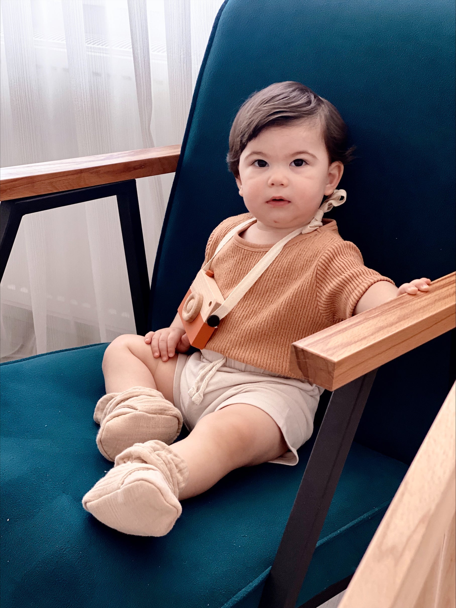 Muslin Stay On Baby Booties Beige