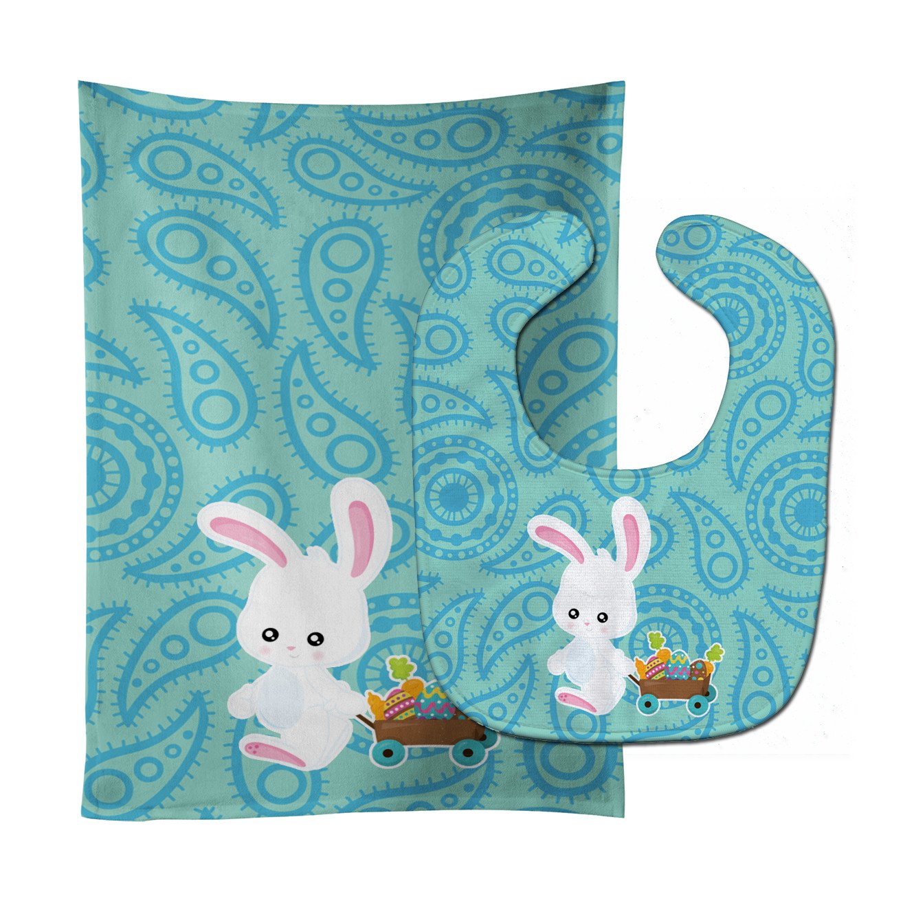 Easter Rabbit Paisley Blue Baby Bib & Burp Cloth BB6898STBU