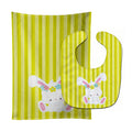Easter White Rabbit with Flowers Baby Bib & Burp Cloth BB7093STBU