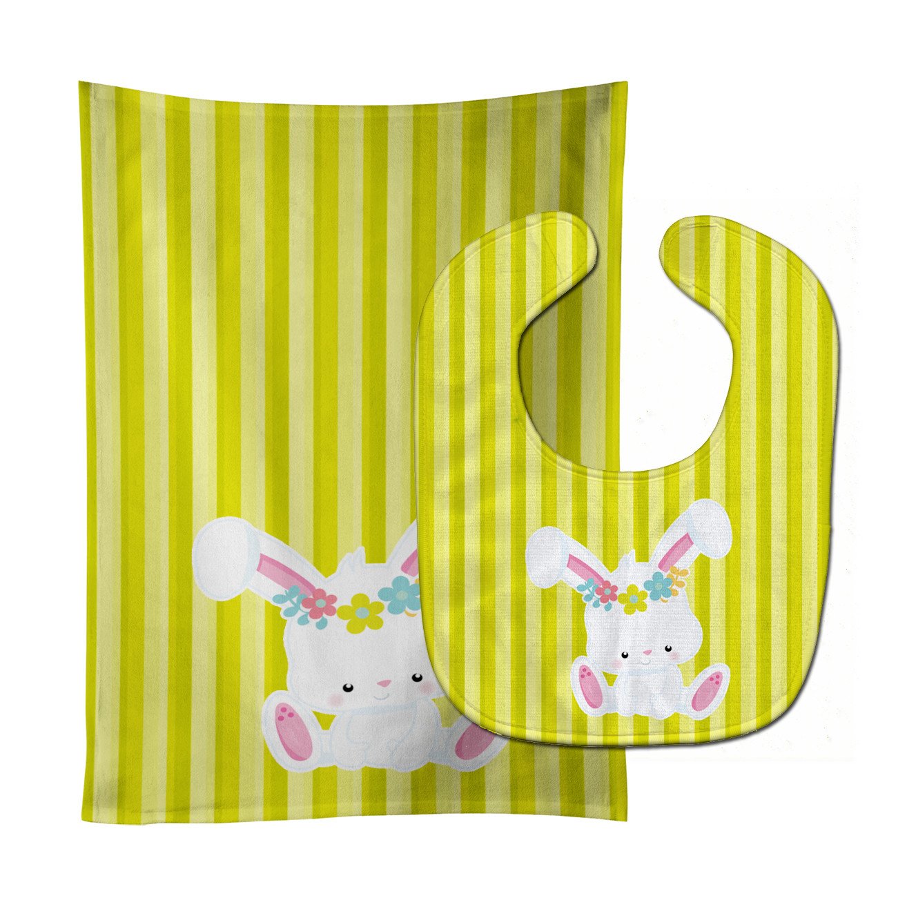 Easter White Rabbit with Flowers Baby Bib & Burp Cloth BB7093STBU