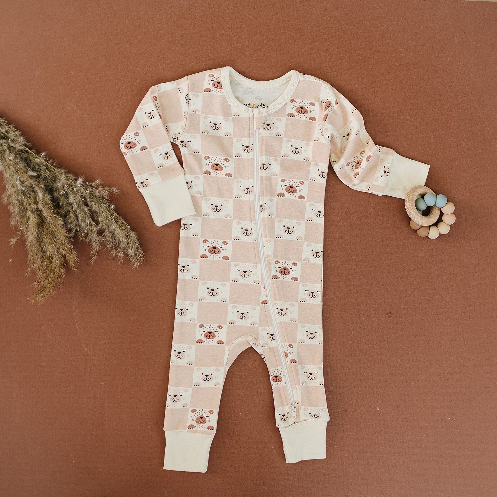 GOTS Certified Organic Cotton Zippy - Checkered Bear