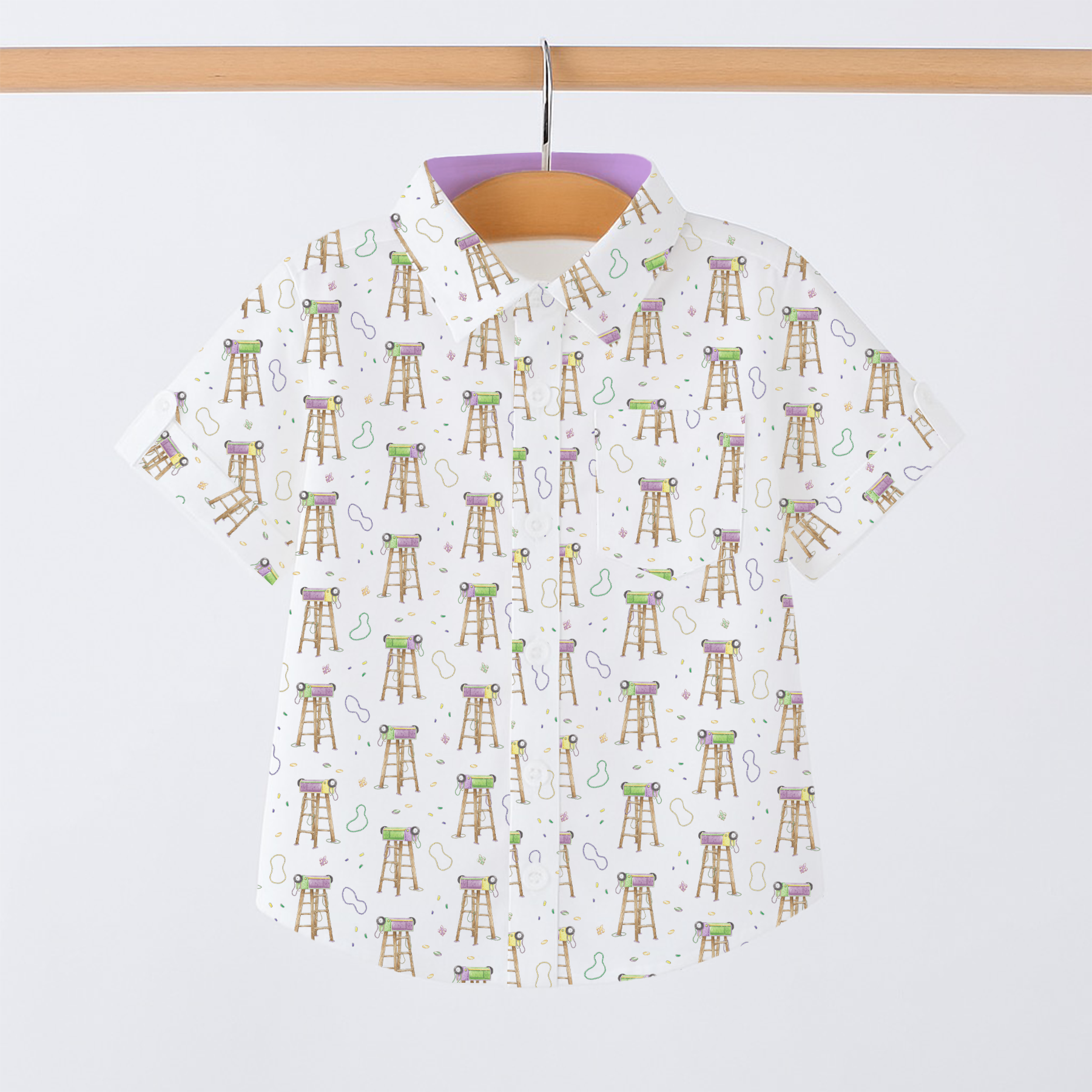 Throw Me Something Mister Mardi Gras Short Sleeve Collared Shirt