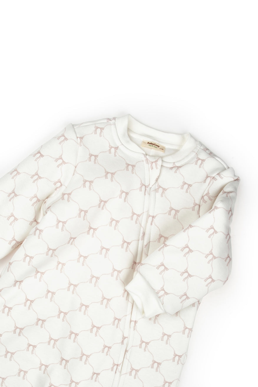Blush Bow Organic Zip-Up Romper