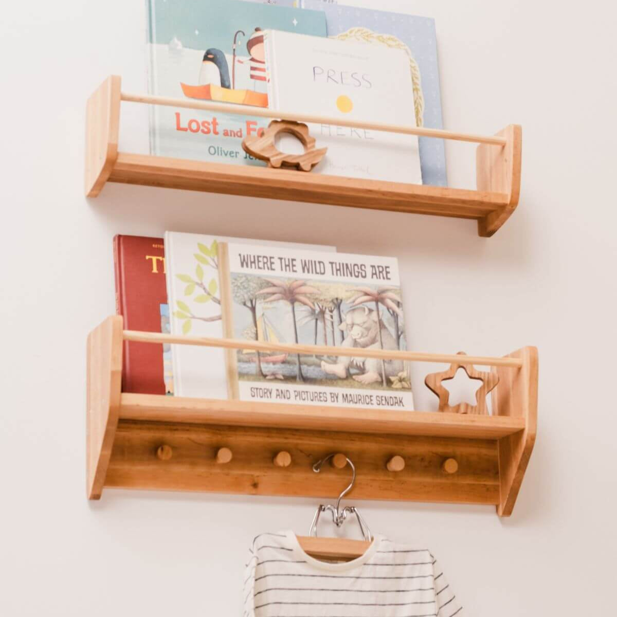 Nursery Wall Shelf with Hooks