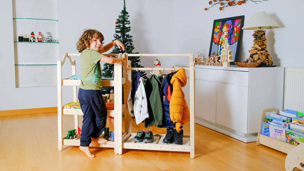 Montessori Wooden Wardrobe Set: Ideal Child Clothing Organizer