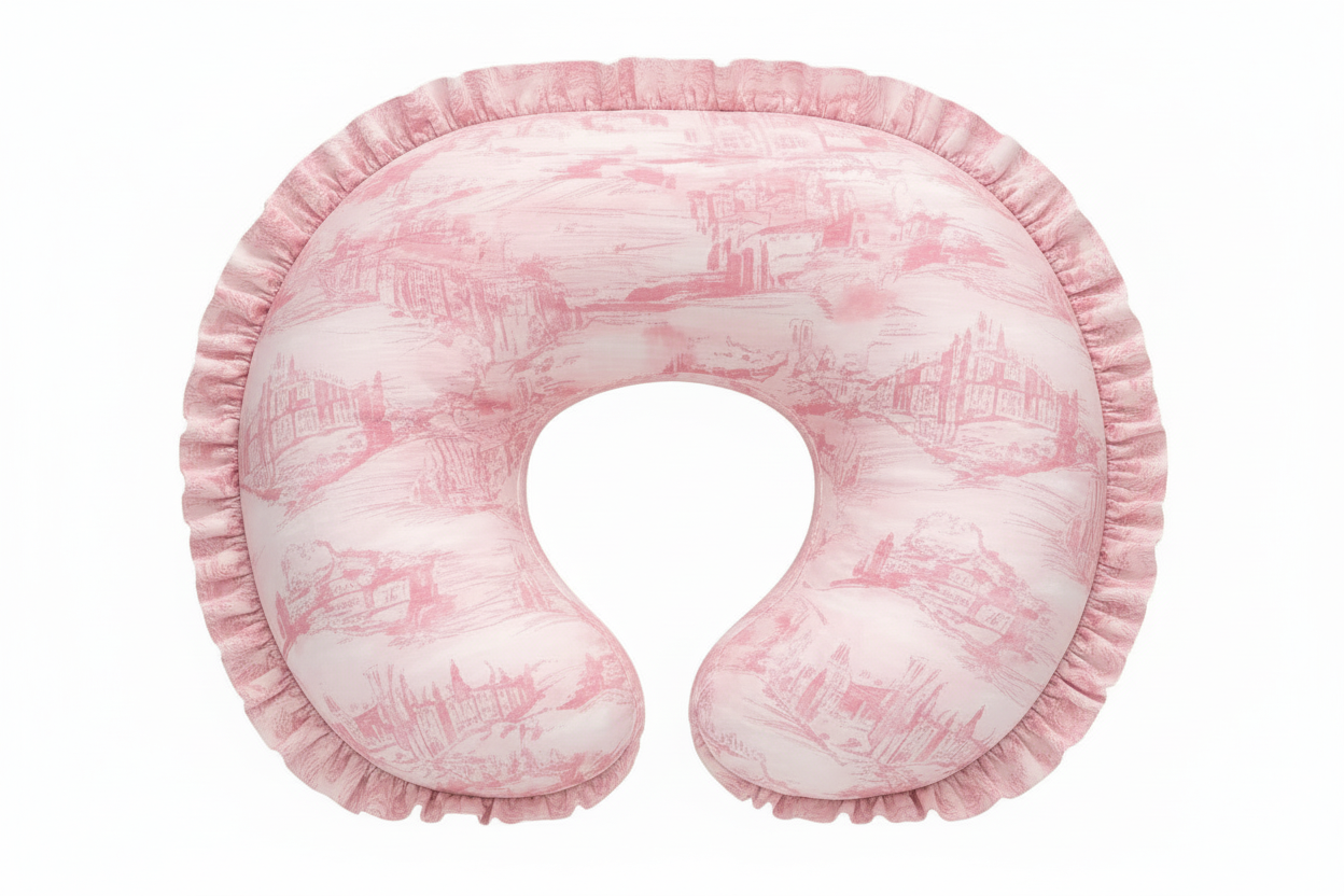 Pink Toile Ruffle Nursing Pillow Cover