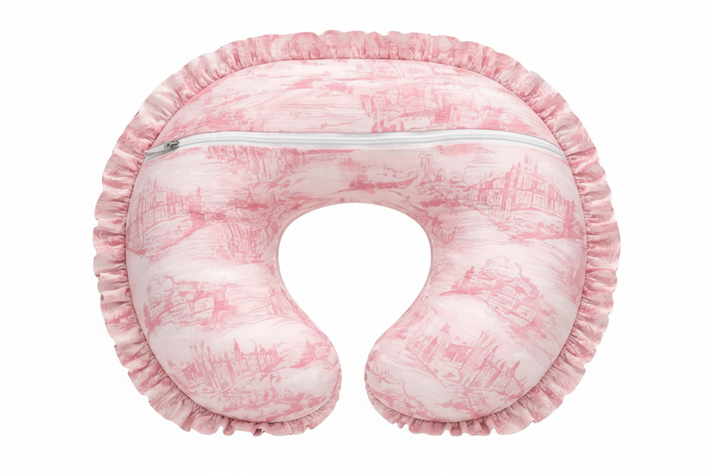 Pink Toile Ruffle Nursing Pillow Cover