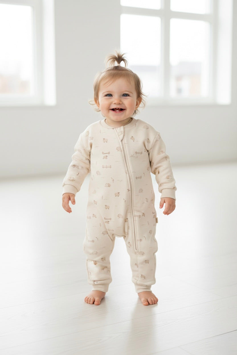 Little Lamb Zip-Up Organic Romper
