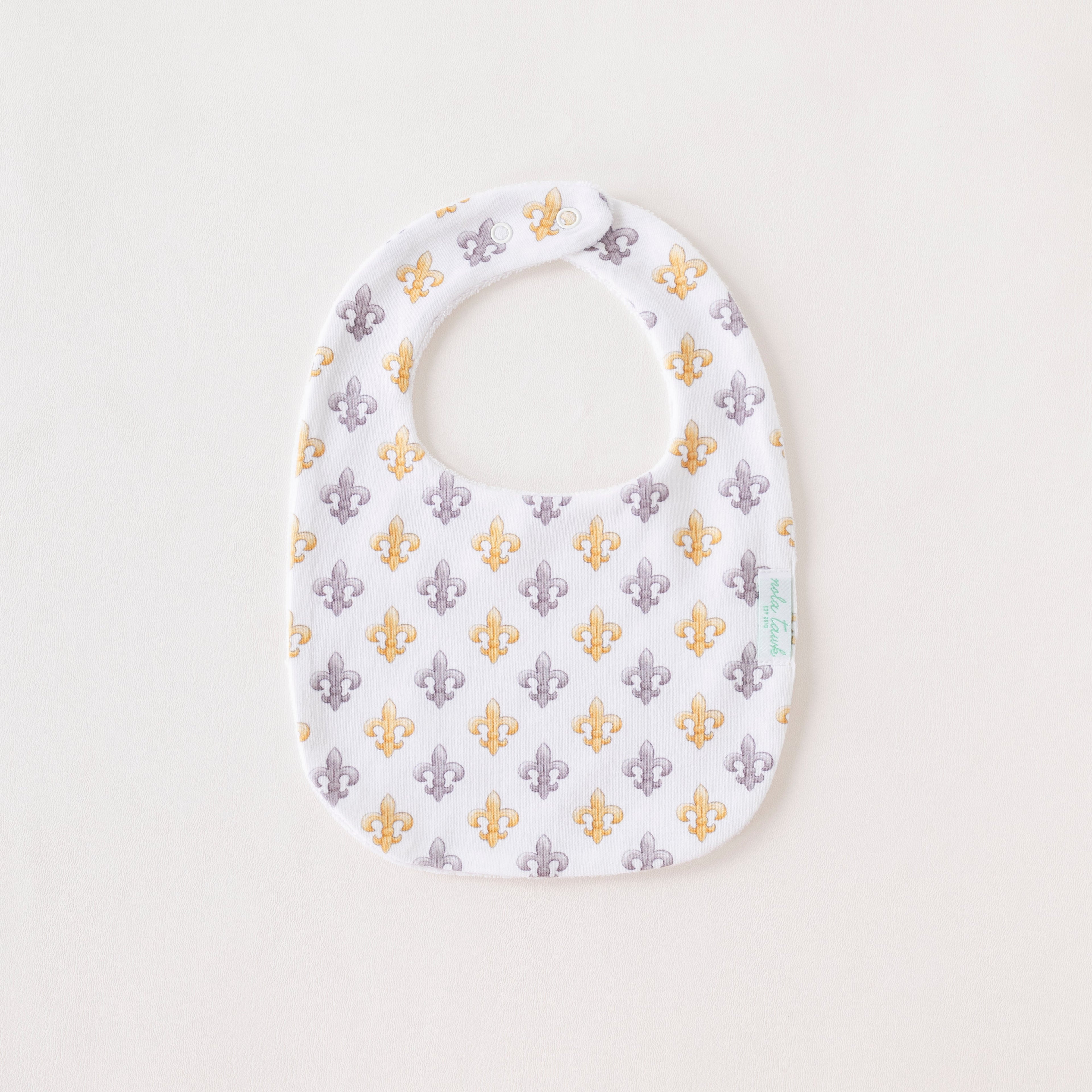 Black and Gold Fleur de Lis Organic Cotton Baby Bib