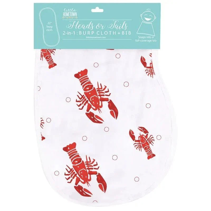 Little Hometown - Heads or Tails Burp and Bib Crawfish Print