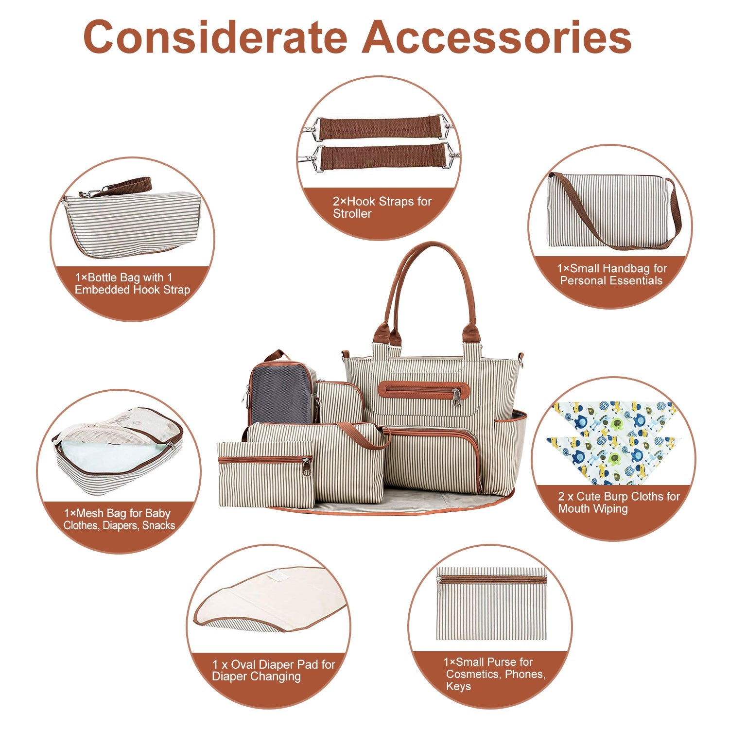 GBruno 8Pcs Baby Nappy Diaper Bags Set