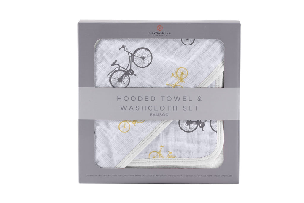 Baby Bamboo Muslin Hooded Towel Washcloth Set Bicycle