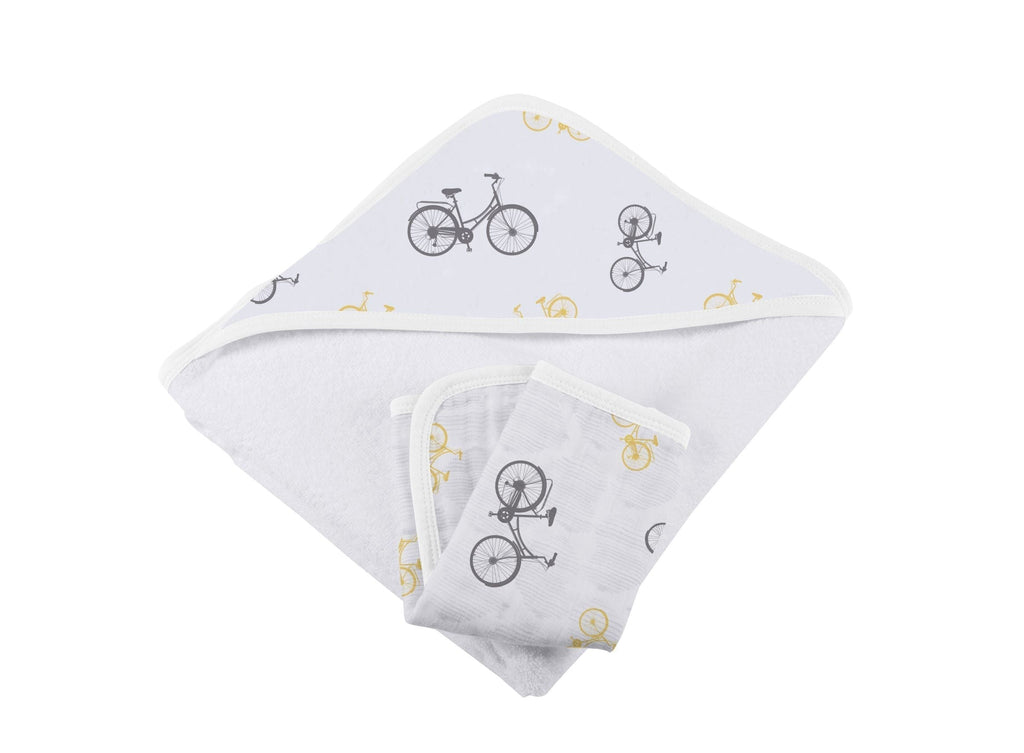 Baby Bamboo Muslin Hooded Towel Washcloth Set Bicycle