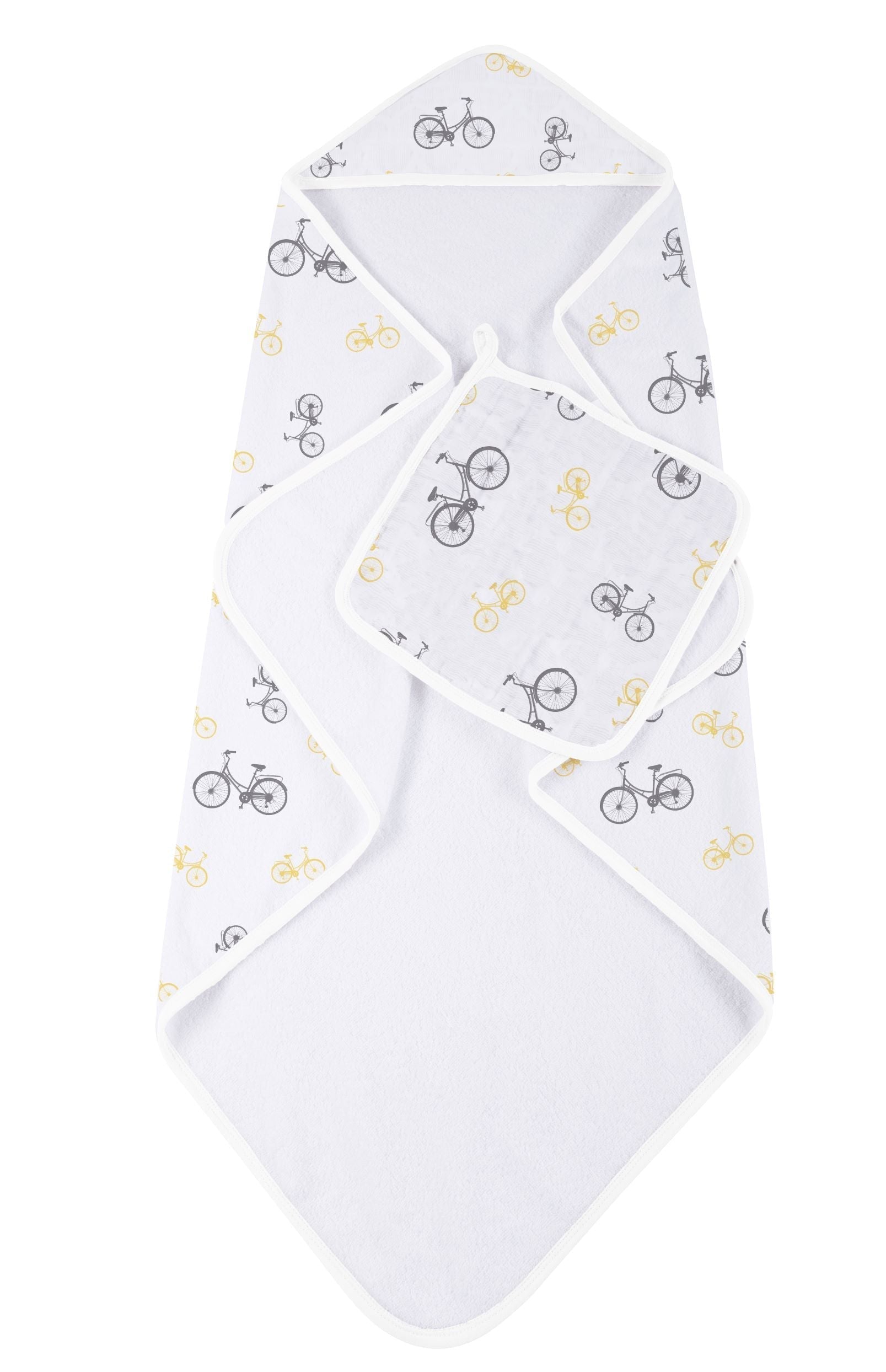 Baby Bamboo Muslin Hooded Towel Washcloth Set Bicycle