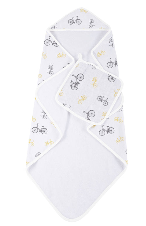 Baby Bamboo Muslin Hooded Towel Washcloth Set Bicycle