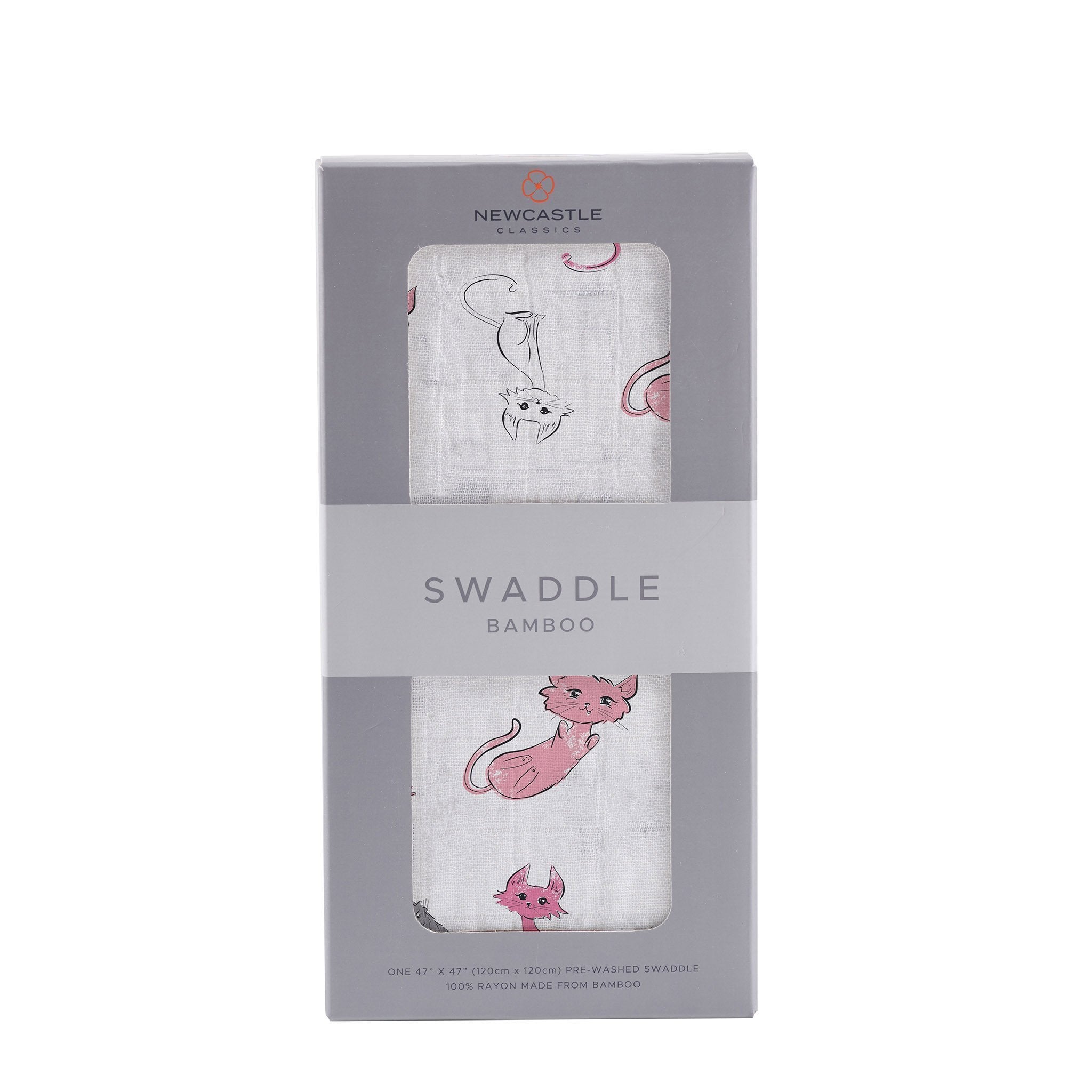 Bamboo Muslin Swaddle Pink Kitty Print Breathable Soft