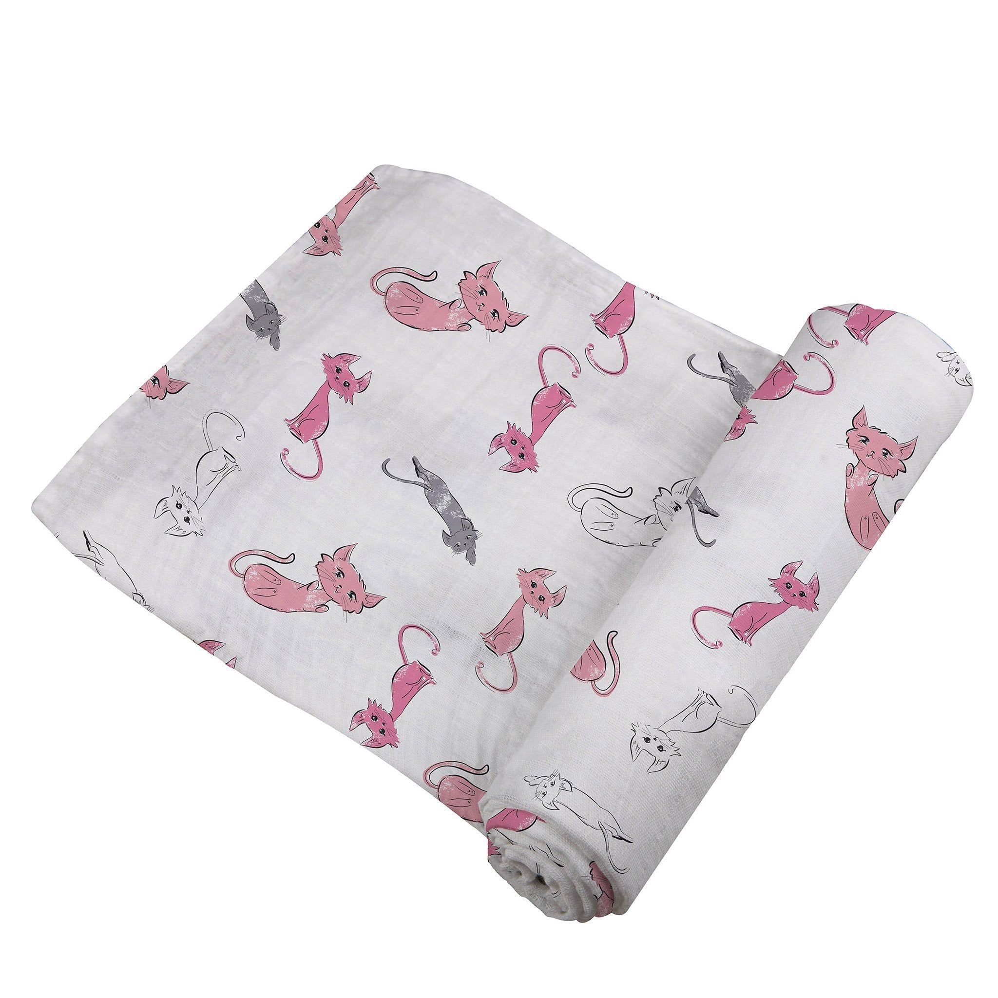 Bamboo Muslin Swaddle Pink Kitty Print Breathable Soft