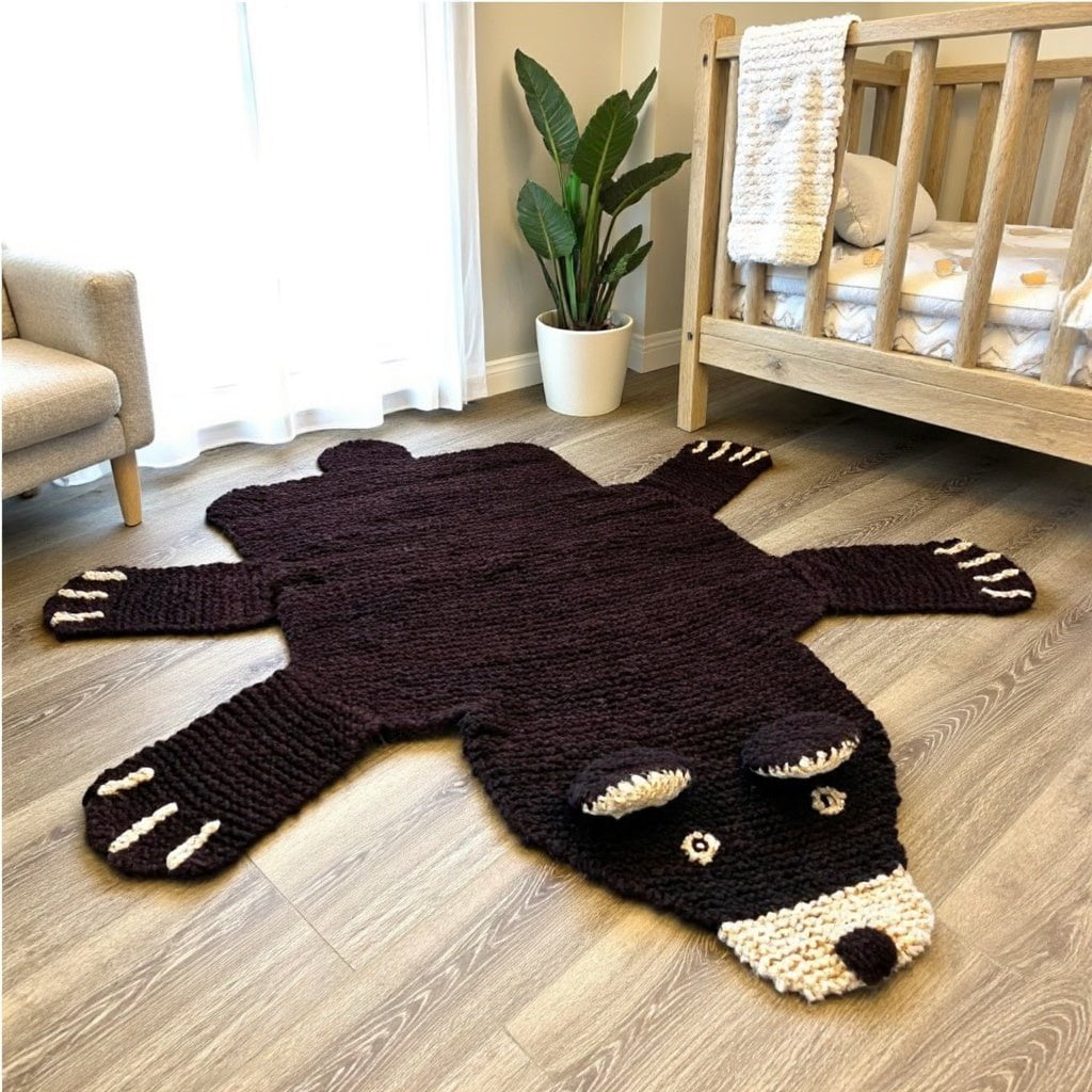 Organic Wool Play Mat + Nursery Rug  | Brown Bear