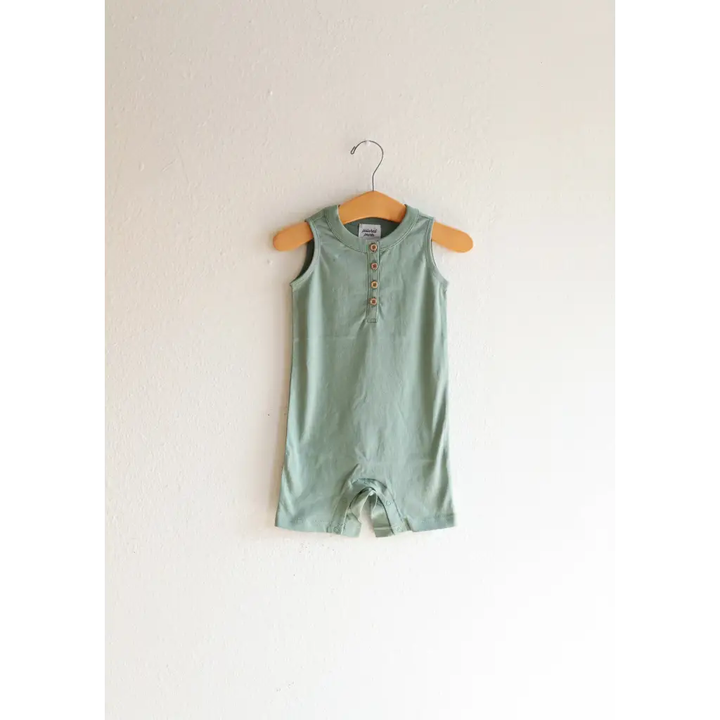 Super Soft Organic Cotton Henley Romper in Sage Green for Babies