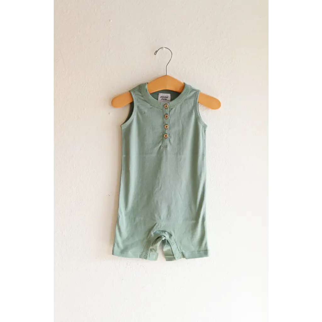 Super Soft Organic Cotton Henley Romper in Sage Green for Babies